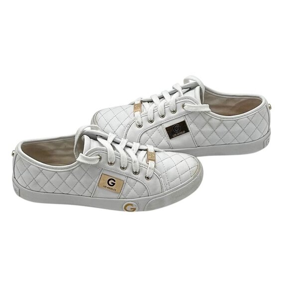 G by Guess White Y2K Quilted Sneakers Womens Size 8 Gold Logo Detail Los Angeles - Picture 3 of 6